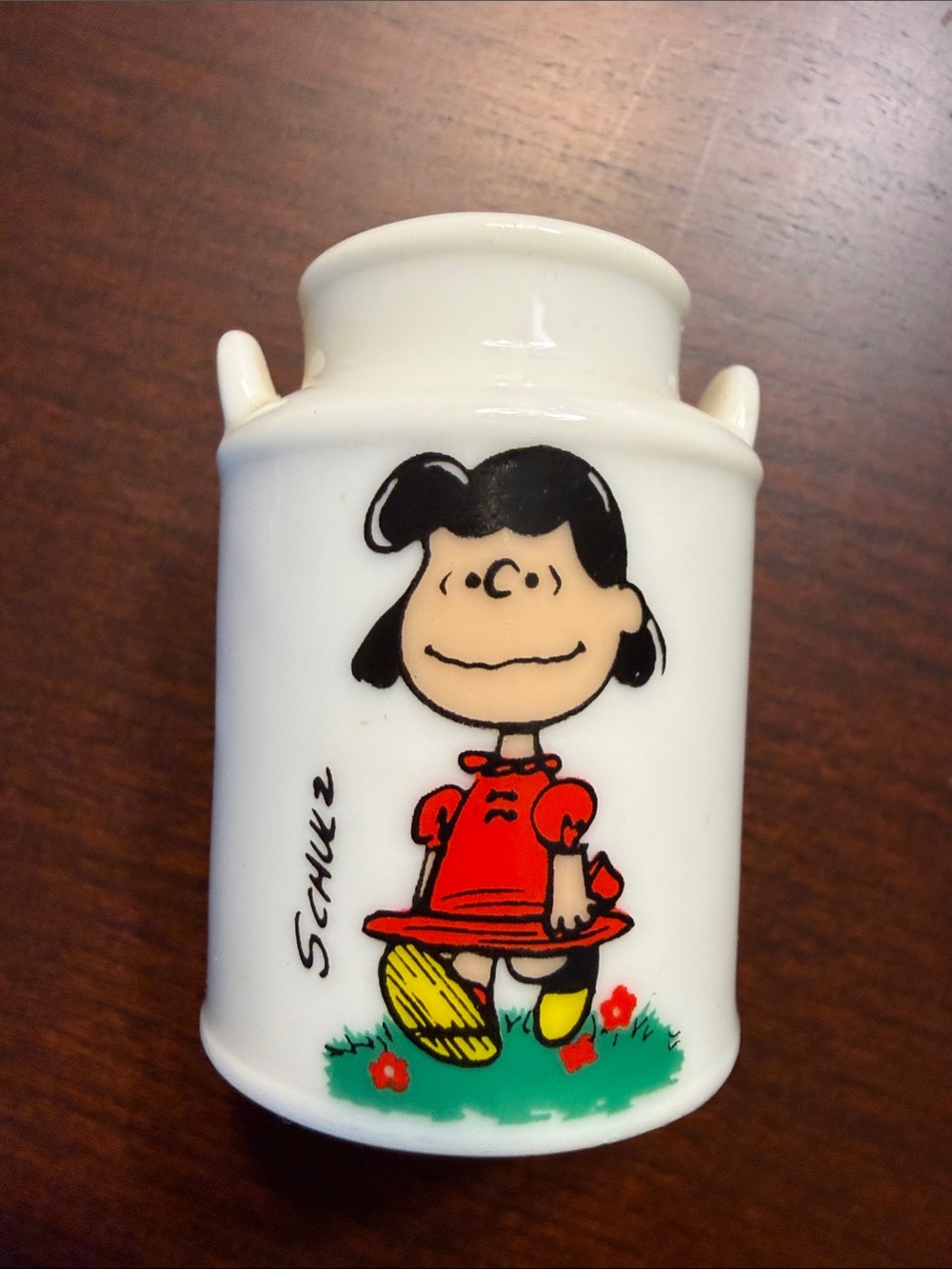 Vintage Peanuts Lucy Ceramic Mini Milk Can, Made In Japan, ©️ 1952; ~1970s